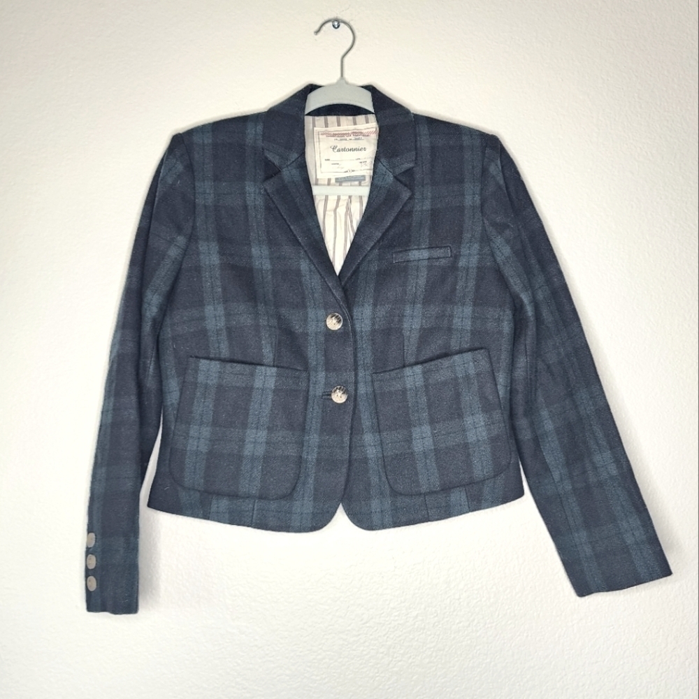 Anthropologie Cartonnier Green Plaid Wool Blend Blazer 4